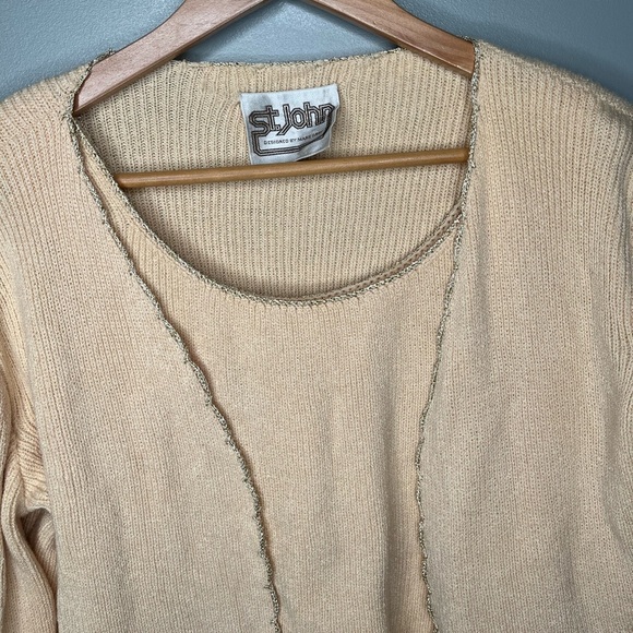 ST. JOHN Vintage 70s Santana Knit Gold Trimmed Cardigan Sweater Tank Set - Picture 6 of 15